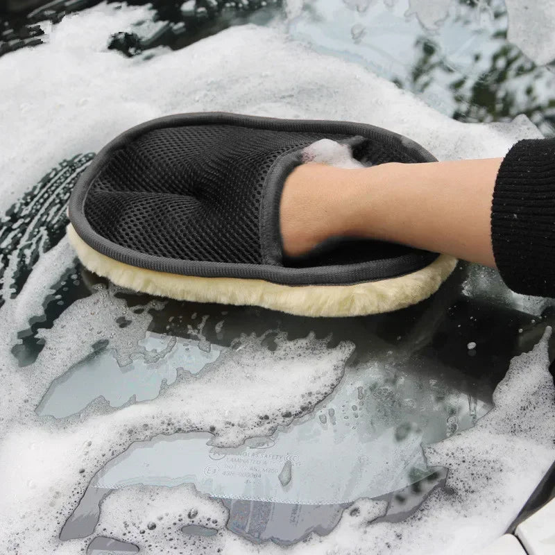 Thickened Plush Car Washing Gloves Imitation Wool Wiping Gloves for Waxing Polishing Car Cleaning Auto Detailing Accessories