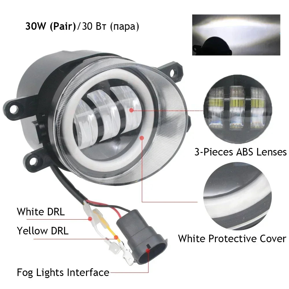 LED Fog Lights with Lens Car PTF 30W for Toyota Mark X X130 2009 2010 2011 2012 2013 2014 Angel Eyes DRL Daytime Running Lamp