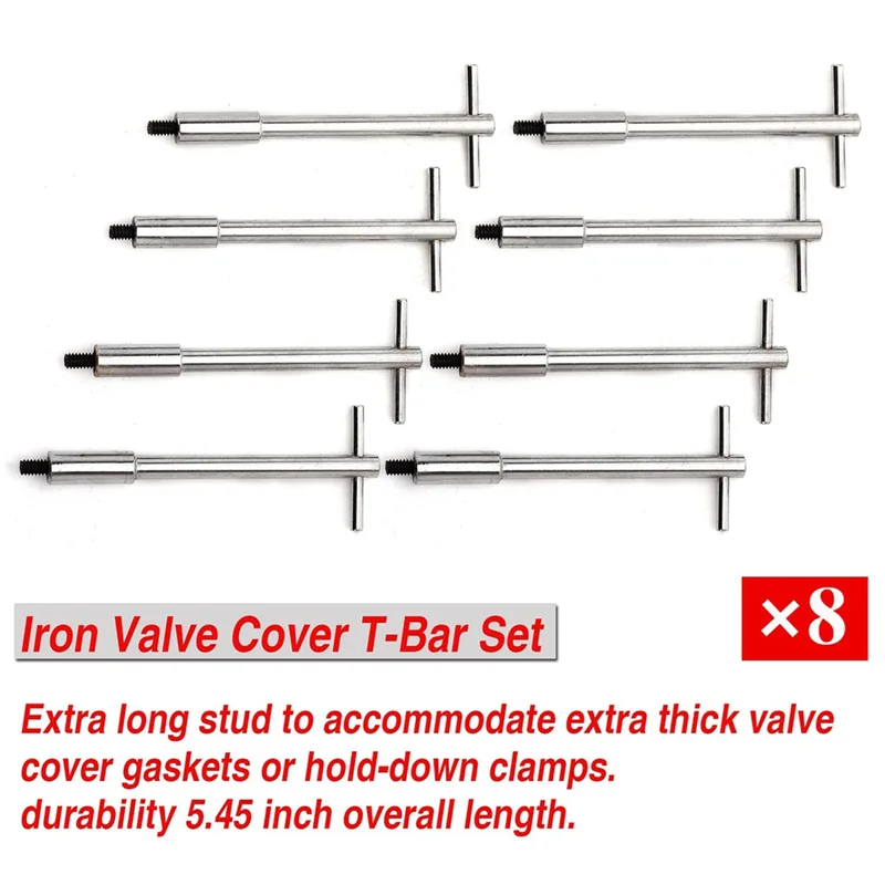 NEW-Tall T-Bar Valve Cover Hold Down Kit For SB Chevy Chrome SBC 283 327 350 Bolts Tabs Valve Cover T-Bar Set