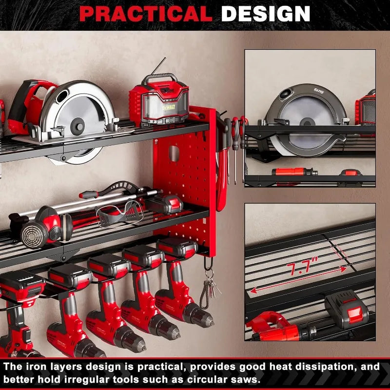 Power Tool Organizer Wall Mount,Cordless Drill Hanger Storage Rack 8 Drill Holder,3 Layers Heavy Duty Power Tool Storage Rackr