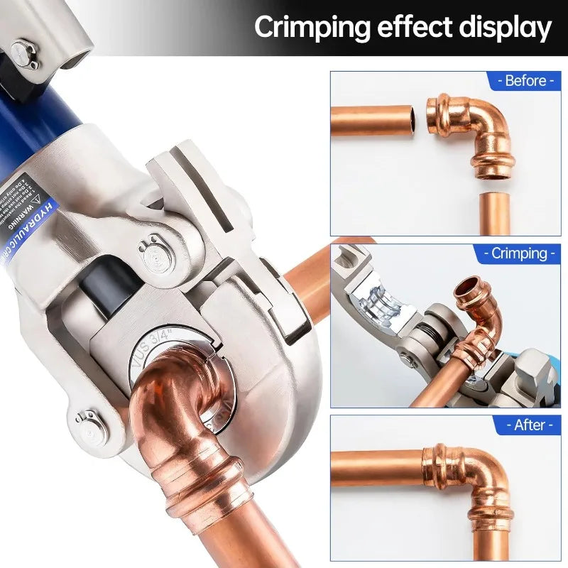 IBOSAD Copper Tube Fittings Hydraulic Pipe Crimping Tool With 1/2",3/4" And 1" Jaw Copper Pipe Press Crimper Pressing Pliers, Wi