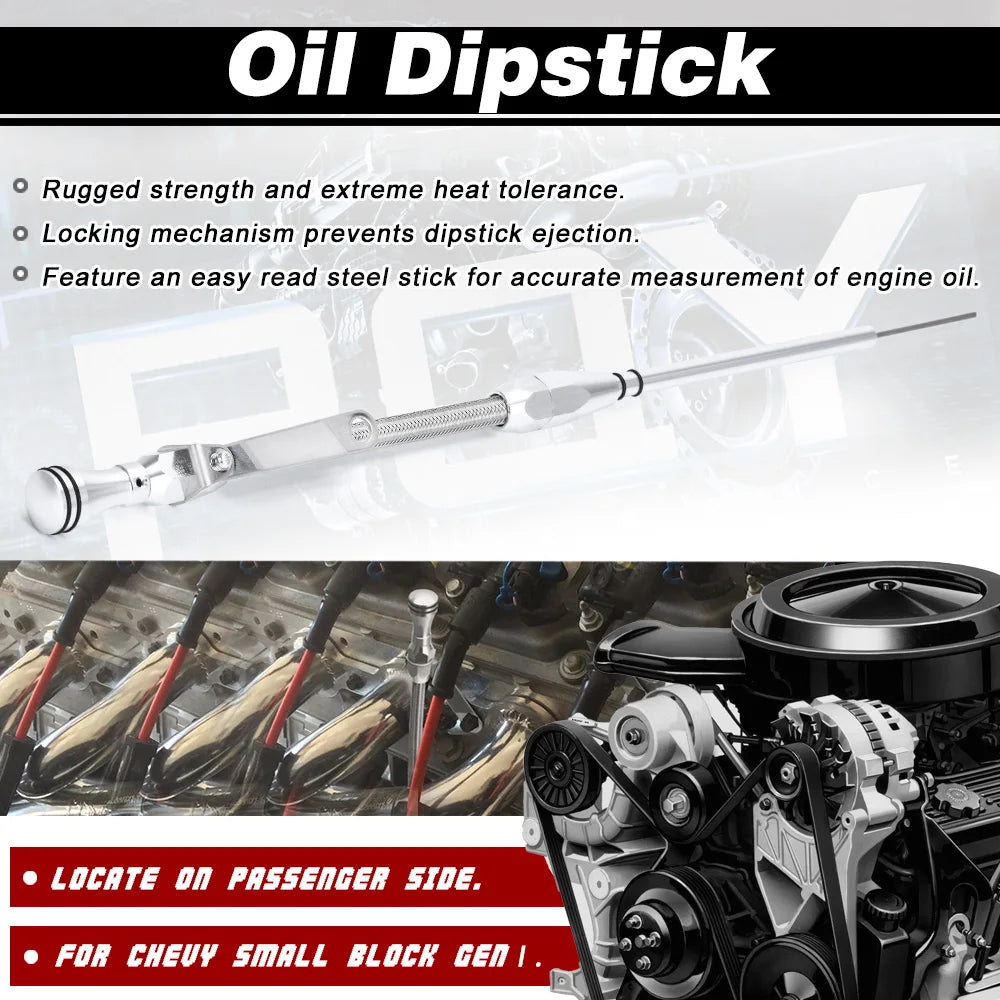 Stainless Braided Firewall Flexible Dipstick Engine Oil Dipstick Car Replacement For Chevy SB 265 283 327 350 383 400 SBC