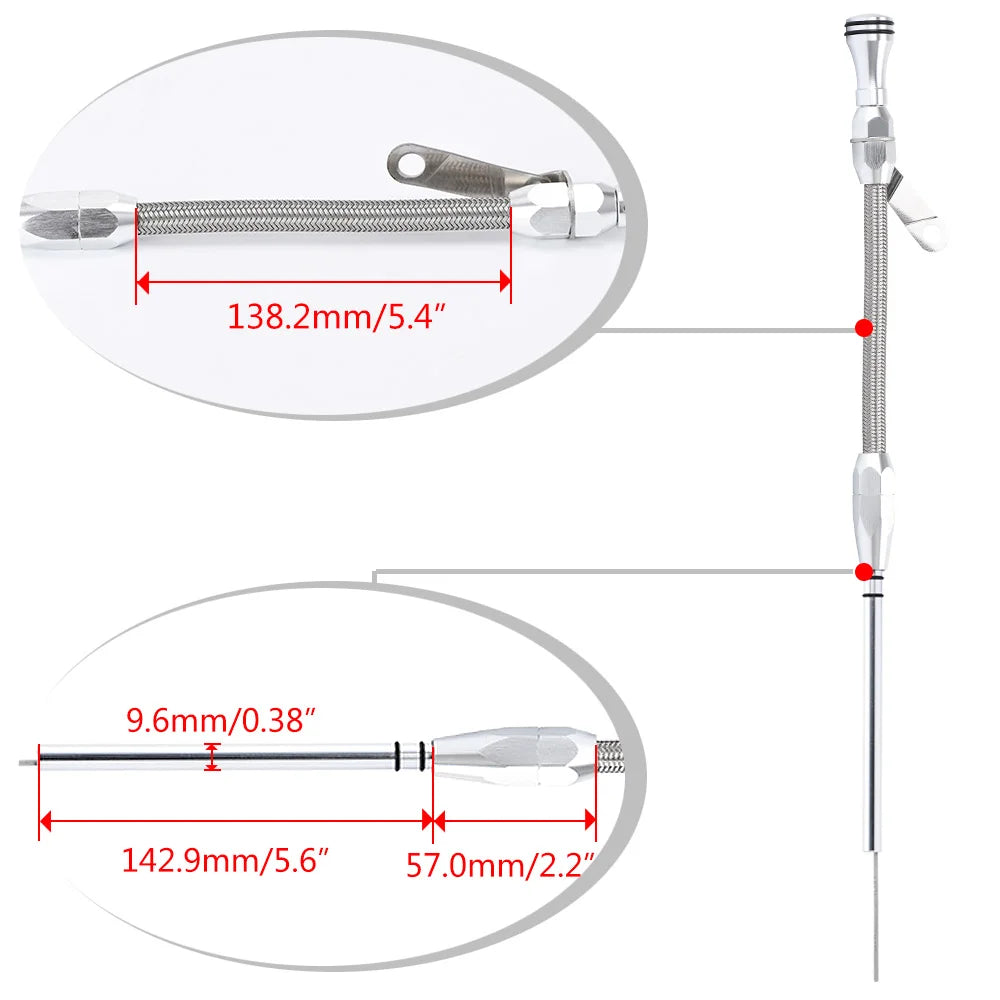 Stainless Braided Firewall Flexible Dipstick Engine Oil Dipstick Car Replacement For Chevy SB 265 283 327 350 383 400 SBC
