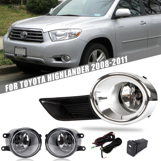 Front Bumper Fog Lamp Upgrade Kit For FOR Toyota Highlander 2008 2009 2010 2011 Version Additional Foglight Set Switch + Wiring