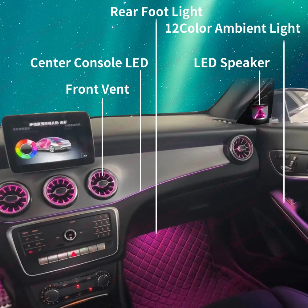 12/256 Colour LED Ambient Lights For Mercedes-Benz A/CLA/GLA W176 W117 W156 A45 CLA45 Car Air Vents Turbine Nozzle Upgrade
