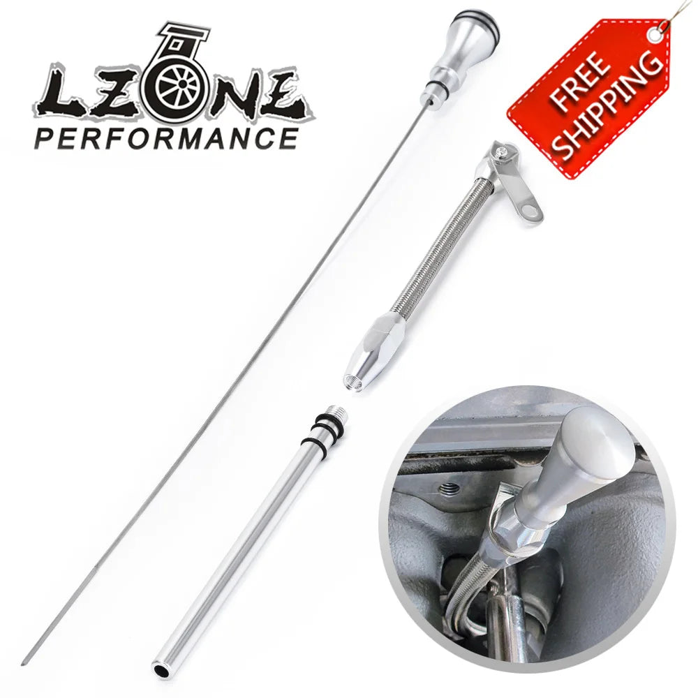 Stainless Braided Firewall Flexible Dipstick Engine Oil Dipstick Car Replacement For Chevy SB 265 283 327 350 383 400 SBC