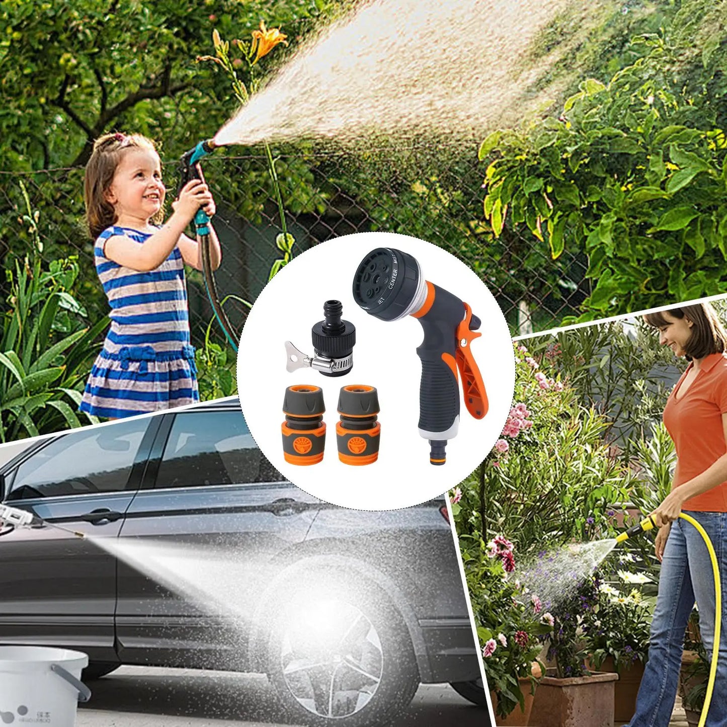 Water Hose Nozzle Garden Hose Sprayer Nozzle 8 Adjustable Spray Patterns High Pressure Irrigation Attachment Head For Car Wash