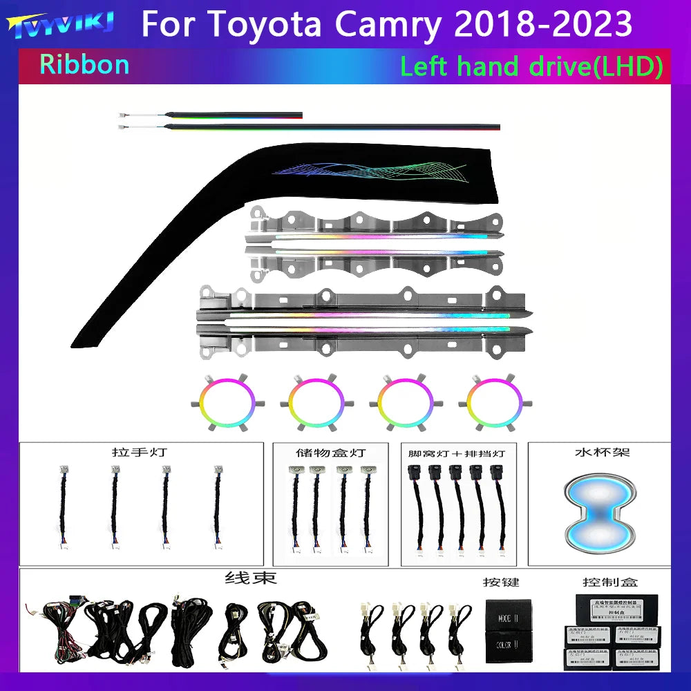 New LED Car Inner Ambient light For Toyota Camry Generation 8 2018-2023 Ribbon Dynamic Magic Color Ambience lamp APP contr