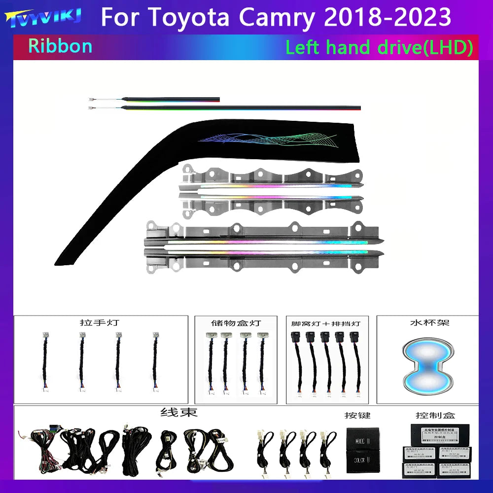 New LED Car Inner Ambient light For Toyota Camry Generation 8 2018-2023 Ribbon Dynamic Magic Color Ambience lamp APP contr