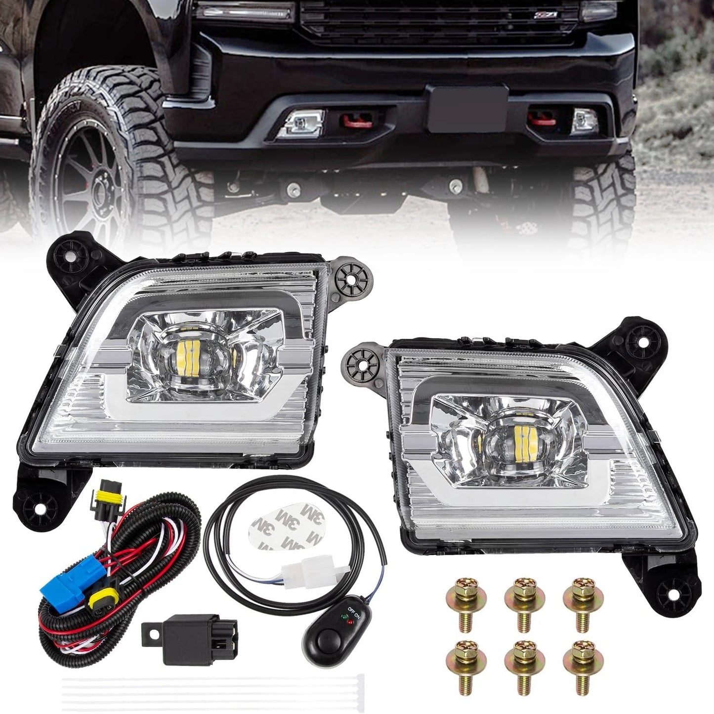 For Chevrolet Silverado 2019 2020 2021 Fog Light Led Daytime Running Lamp DRL Daylights Front Bumper Wateproof DLAA Chevy