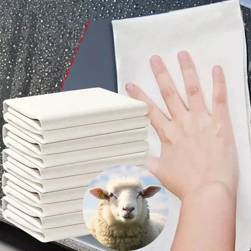 Natural Chamois Skin Car Care Cleaning Cloth Genuine Sheepskin Wash Rag Suede Ultra Absorbent Quick Dry Towels for Car Wash