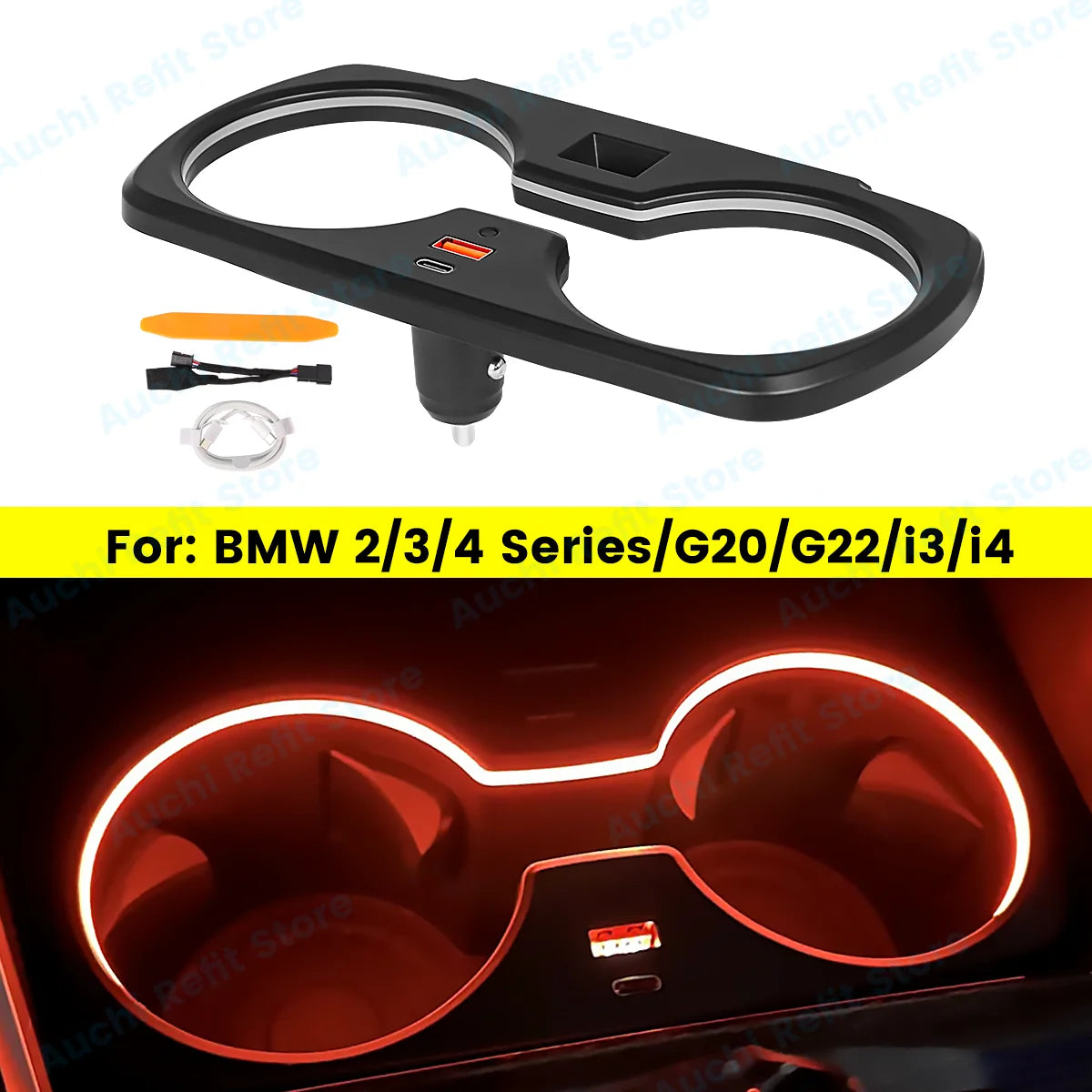 11 Colours LED Cup Holder Lamp For BMW 2/3/4 Series i3 i4 G20 G23 G26 G80 G82 G42 M240i Car Cup Frame Decoration Ambient Light