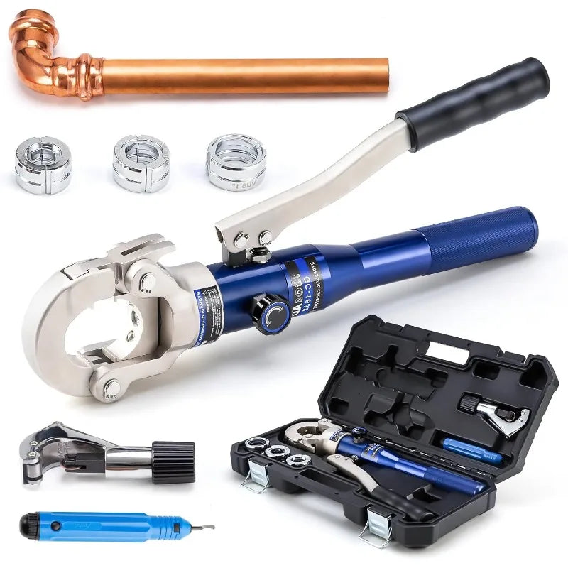 IBOSAD Copper Tube Fittings Hydraulic Pipe Crimping Tool With 1/2",3/4" And 1" Jaw Copper Pipe Press Crimper Pressing Pliers, Wi