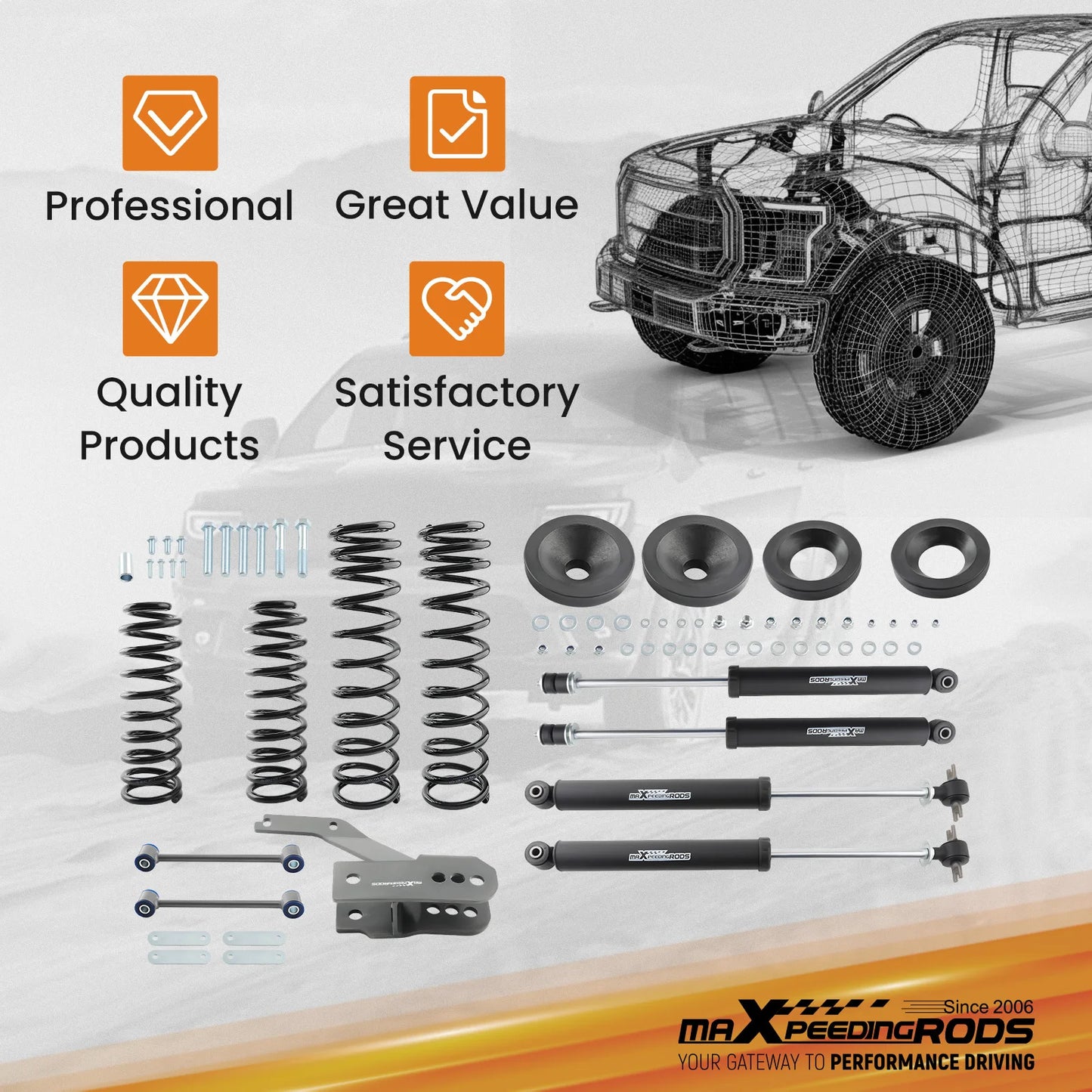 3.25" Lift Kit W/ Shocks For Jeep Wrangler JK 4-Door 2007-2018 2WD/4WD