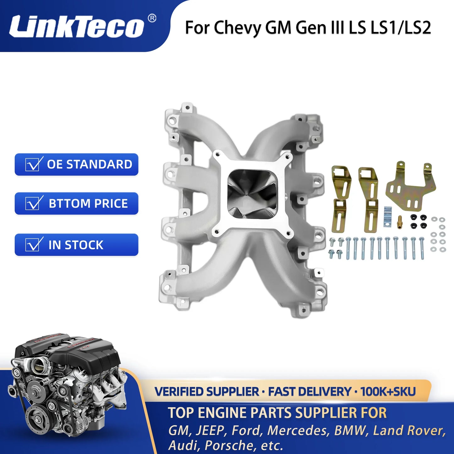 Linkteco Intake Manifold 28095 EFI Single Plane Aluminum For Chevy GM 5.7L Gen III LS LS1/LS2 28095